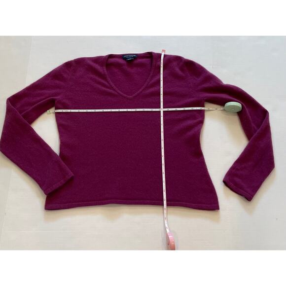Ann Taylor Fuchsia / Purple V-Neck Long Sleeve Cashmere Sweater, M - Picture 6 of 9
